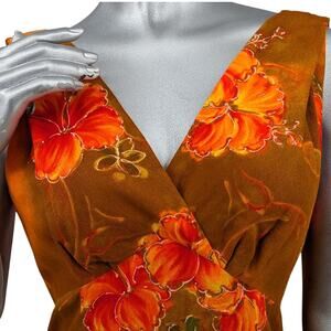 Vintage 1960s HUKILAU FASHIONS Sleeveless Waterfall Maxi Dress Mod Acrylic Crepe